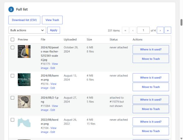 Discounly Unused Image Cleaner: Full list of unused images with CSV export